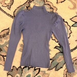 Blue Ribbed Turtleneck Top